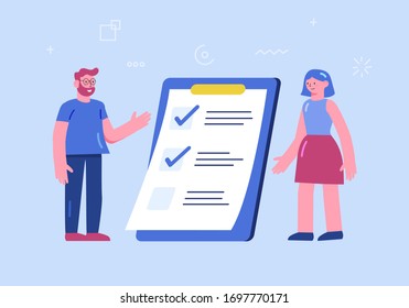 Concepto de planificación y programación de la administración de tiempo para la ilustración de vectores de estilo plano con fecha límite de trabajo en equipo