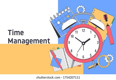 Time Management. Planning And Strategy. Tools For Effective Time Management. Flat Vector Illustration