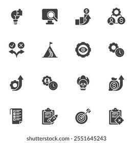Time management and planning vector icons set, modern solid symbol collection, filled style pictogram pack. Signs, logo illustration. Set includes icons as workflow process, deadline, productivity
