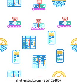 Time Management And Planning Vector Seamless Pattern Color Line Illustration