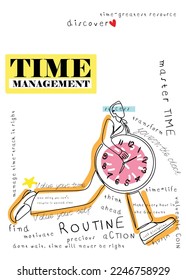 Time Management poster art. Kids style art. Contemporary art. Abstract design. Banner template. Vector design elements.
