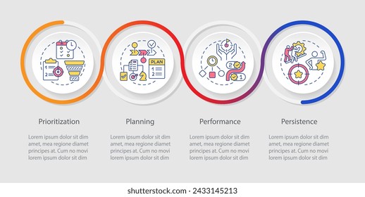 Time management prioritization loop infographic template. Data visualization with 4 steps. Editable timeline info chart. Workflow layout with line icons. Myriad Pro-Regular font used