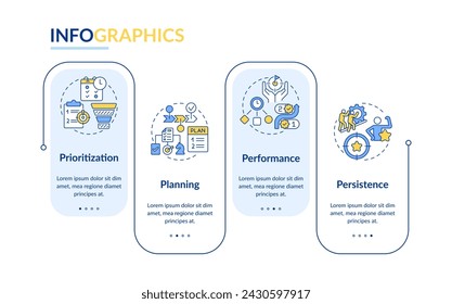 Rechteck-Infografik-Vorlage für Zeitmanagement-Priorisierung. Datenvisualisierung mit 4 Schritten. Bearbeitbares Zeitleisteninformationsdiagramm. Workflow-Layout mit Zeilensymbolen. Lato-Bold, normale Schriften verwendet