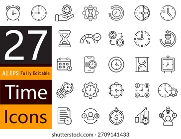 Conjunto de iconos de gestión del tiempo y productividad, paquete de Vector de programación, planificación y flujo de trabajo
