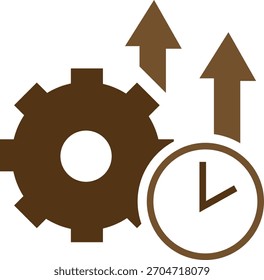 Gestión del tiempo y aumento de la productividad con el engranaje y las flechas hacia arriba