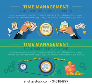 Time management and productivity tips 2 flat horizontal banners poster with to do list isolated vector illustration