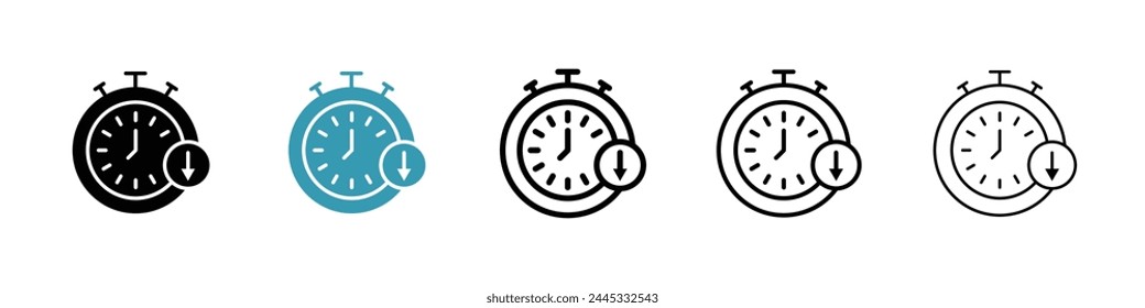 Time Management and Reduction Icons. Decrease Working Hours and Save Time Symbols.