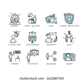 Time Management Related Vector Line Icons. teamwork to success concept. people outline icons. Contains such Icons as Collaboration, Research, Meeting and more. Editable Stroke.
