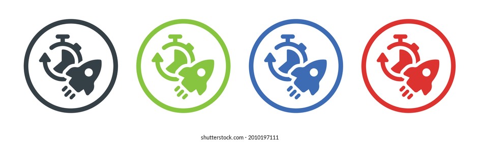 Time management with rocket icon. Productivity, efficiency and performance icon sign.