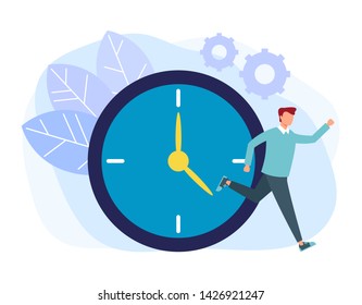 Time management running concept. Vector flat cartoon graphic design isolated illustration
