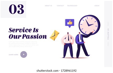 Time Management, Sales Funnel, Procrastination in Business Landing Page Template. Businessman Character Point on Huge Clock. Working Productivity and Scheduling. Cartoon People Vector Illustration
