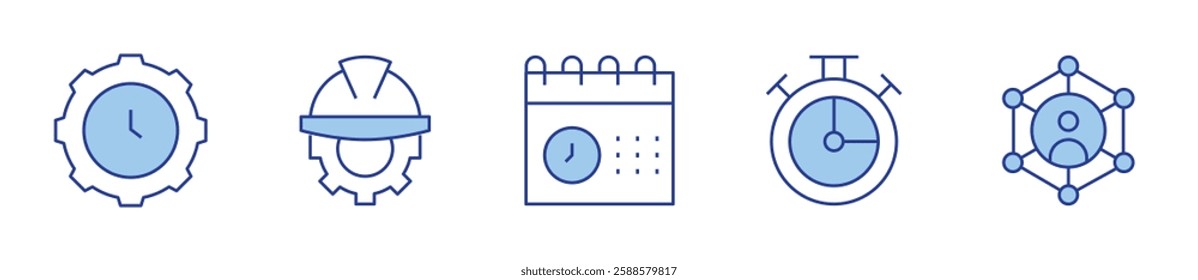 time management, schedule, chronometer, engineering, community manager. Manager Icon vector illustration. Line Duotone style. Editable stroke.