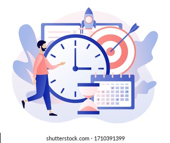 Time management, self control, self management, target, productivity metaphors. Self Discipline and Motivation concept. Modern flat cartoon style. Vector illustration on white background