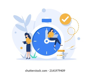 Time management, self management, self control, target, productivity metaphors. Modern flat cartoon style. Vector illustration on white background