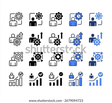 Time Management, Self Improvement ,Adaptability, Self Actualization, multiple style icon set.