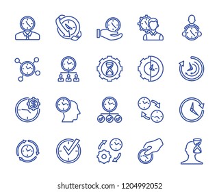 Time management set vector lines icons. Includes such icons as  clock, people, finance and more. 64x64 pixel.