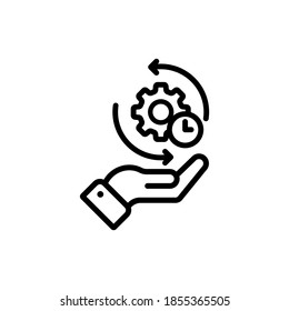 Configuración de administración de tiempo. Icono de hora del reloj de engranajes. Símbolo de proceso, trabajo, negocio. Equipo de retención manual. Ilustración del vector
