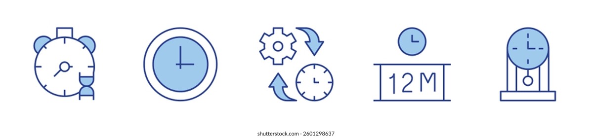 time management, shelf life, cuckoo clock, dna, time. Clock Icon vector illustration. Line Duotone style. Editable stroke.