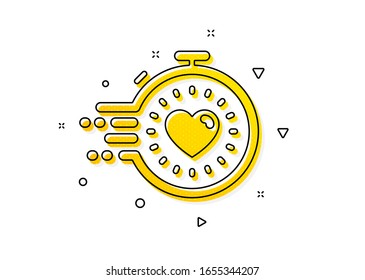  Zeitmanagement-Zeichen.Timer-Symbol. Stoppt die Uhr mit Herzsymbol. Gelbe Kreise Muster. Klassisches Timer-Icon. Geometrische Elemente. Vektorillustration