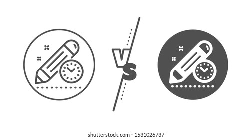 Time management sign. Versus concept. Project deadline line icon. Clock symbol. Line vs classic project deadline icon. Vector
