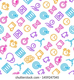 Time Management Signs Thin Line Seamless Pattern Background on a White Include of Hand, Calendar, Clock and Target. Vector illustration of Icons