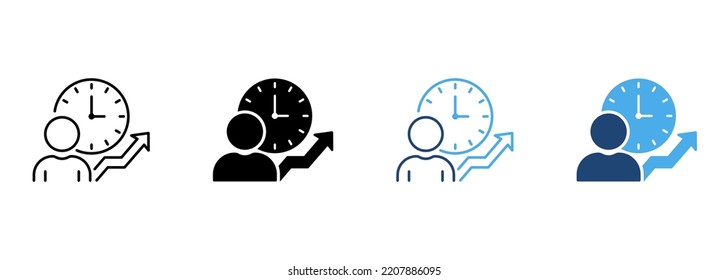 Time Management Silhouette and Line Icon. Efficiency Productivity Clock Control Pictogram. Optimization Process Business Work Project Time Schedule Icon. Editable Stroke. Isolated Vector Illustration.