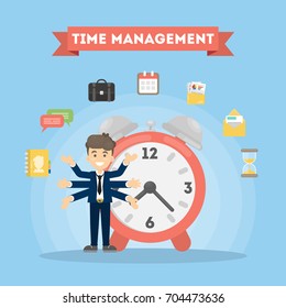 Time management six hands man. Idea of strategy, planning and doing.