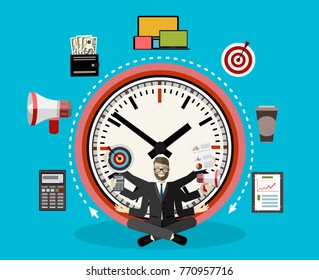 Time management six hands man. Idea of strategy, planning and doing.