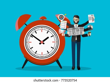 Time management six hands man. Idea of strategy, planning and doing.