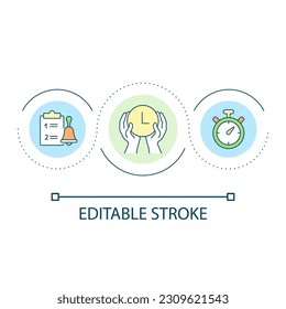 Time management skill loop concept icon. Building plant for day. Scheduling events and activity abstract idea thin line illustration. Isolated outline drawing. Editable stroke. Arial font used