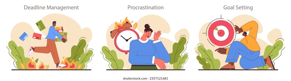 Time management skills. Character with self-discipline. Planning and checking task, appointment or assignment planning. Organization for performance efficiency. Flat vector illustration