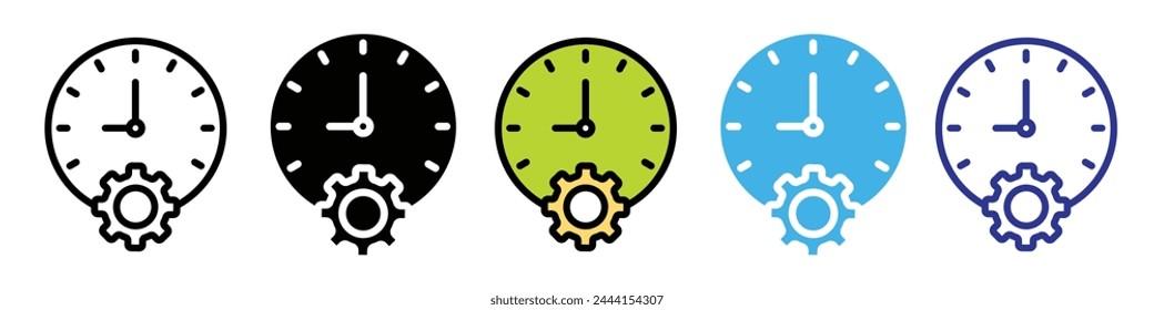 Time Management Strategy Icons with Gears and Clocks for Project Efficiency and Agility