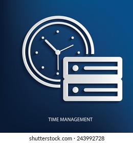 Time management symbol on blue background, clean vector