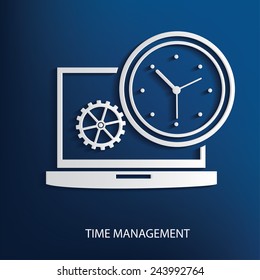Time management symbol on blue background, clean vector