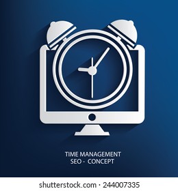 Time management symbol on blue background, clean vector