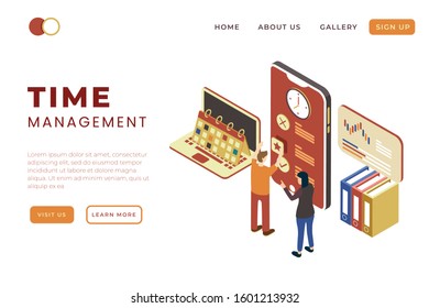 time management and teamwork solution in isometric 3d illustration design