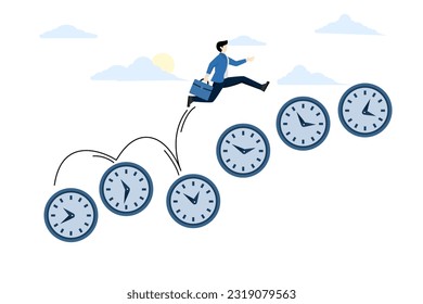 time management technique. Set the time to rush. businessman walking on clock time group. self-discipline, time discipline. task deadline, flat vector illustration on a white background.