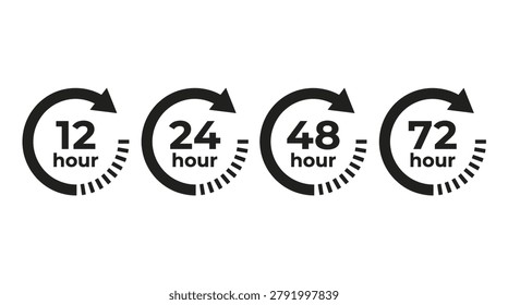 Time management themed element pack in minimalist line style, countdown periods, delivery slots, shipping and service duration