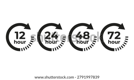 Time management themed element pack in minimalist line style, countdown periods, delivery slots, shipping and service duration