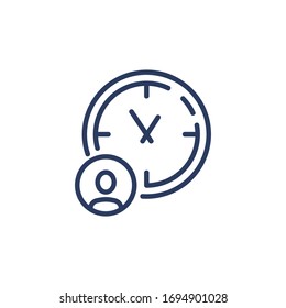 Time management thin icon. Person profile picture, clock, watch. Line icon for business hours, scheduling, deadline, time zone, planning concept