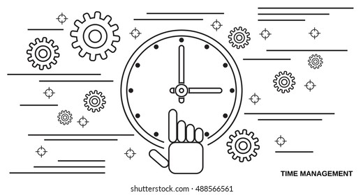 Time management thin line art style vector web banner