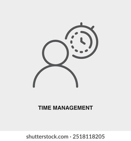 Ícone ou logotipo da linha fina Gerenciamento de tempo. Símbolo ou assinatura no tema de gerenciamento de negócios. Ilustração de linha de vetor.
