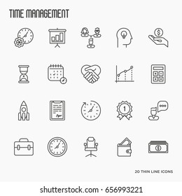 Time management thin line icons. Development of business process. Vector illustration.