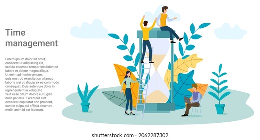 Time management, To-do list,time control, task completed.People next to a large to-do list.Poster in business style.Vector illustration.