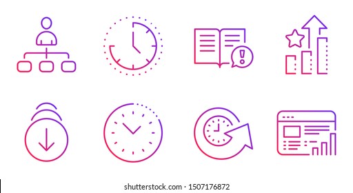 Time management, Management and Update time line icons set. Scroll down, Facts and Ranking stars signs. Web report symbol. Office clock, Agent. Business set. Gradient time management icon. Vector