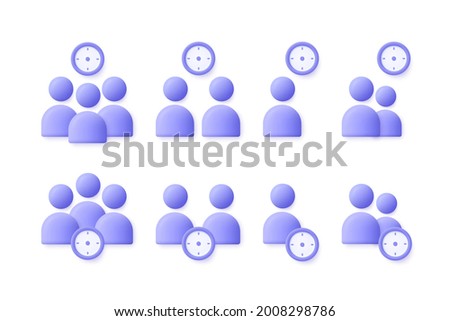 Time Management user, business people icon set. Appointment, organization, community, watch, limited, date, invitation, group of people, assignment concept. 3d vector illustration.