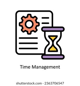 Vector de administración de tiempo Icono de diseño de esquema relleno. Símbolo de recursos humanos sobre archivo EPS 10 de fondo blanco 