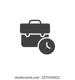 Time management vector icon. Briefcase and clock filled flat sign for mobile concept and web design. Work time glyph icon. Symbol, logo illustration. Vector graphics