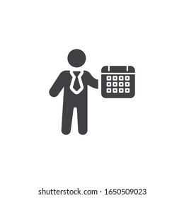 Vektorillustration des Zeitmanagements Business Planning füllte flaches Schild für mobiles Konzept und Webdesign. Geschäftsmann mit Kalendersymbol. Symbol, Logo-Abbildung. Vektorillustration-Grafiken
