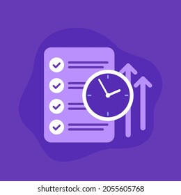 time management vector icon with checklist and clock